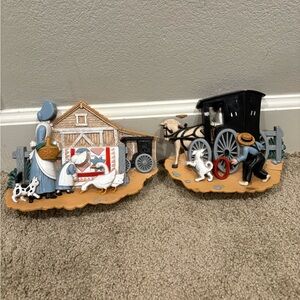 Vintage Set Of 2 Burwood # 3340-1 & 3340-2 Amish Themed Wall Hanging Plaques